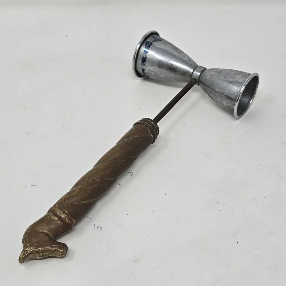 Vtg brass handle double jigger cocktail man cave rustic‎ equestrian mid century